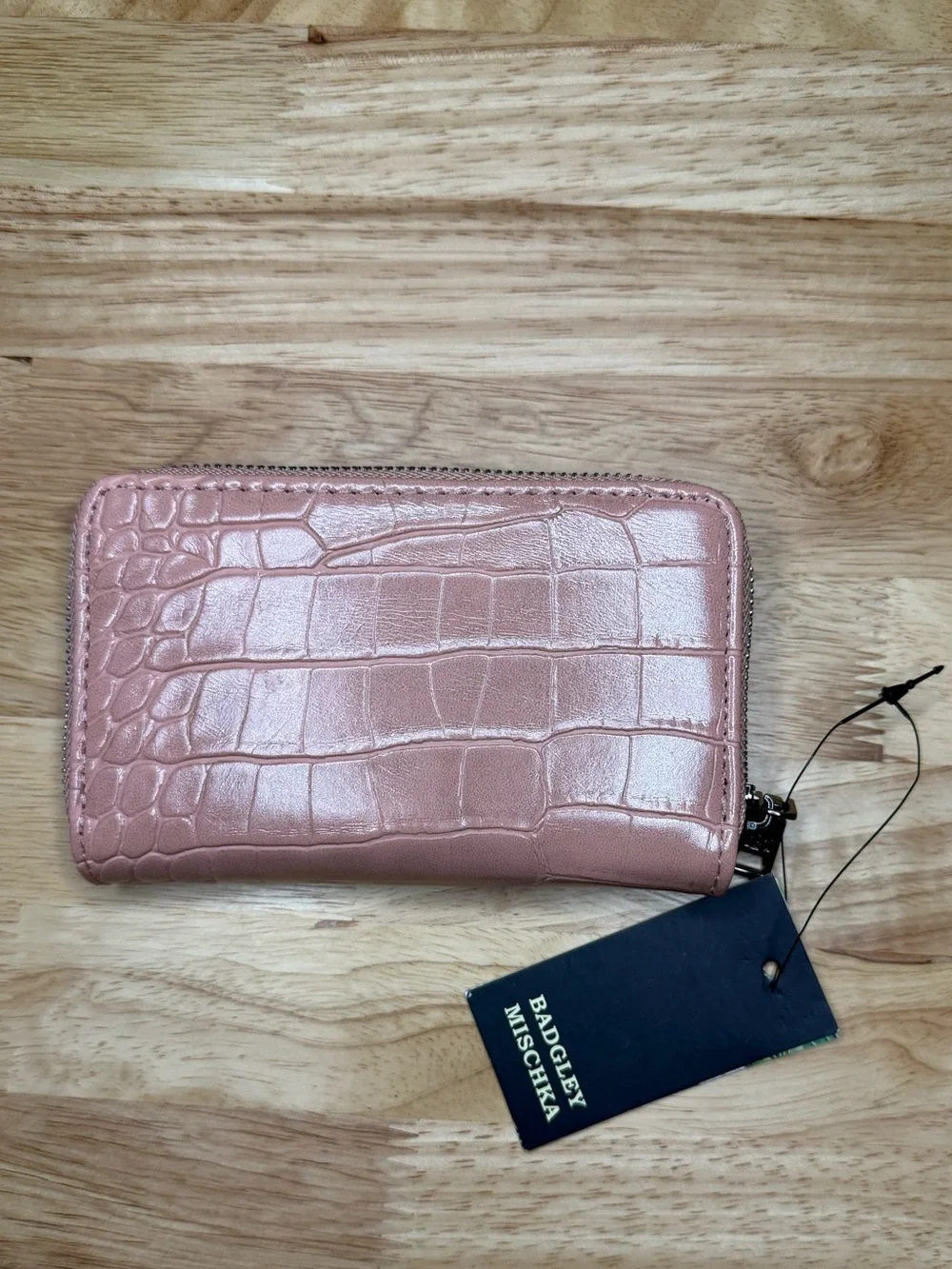 Badgley Mischka Croco Coin Purse Wallet Blush Pink Vegan Leather NWT $39